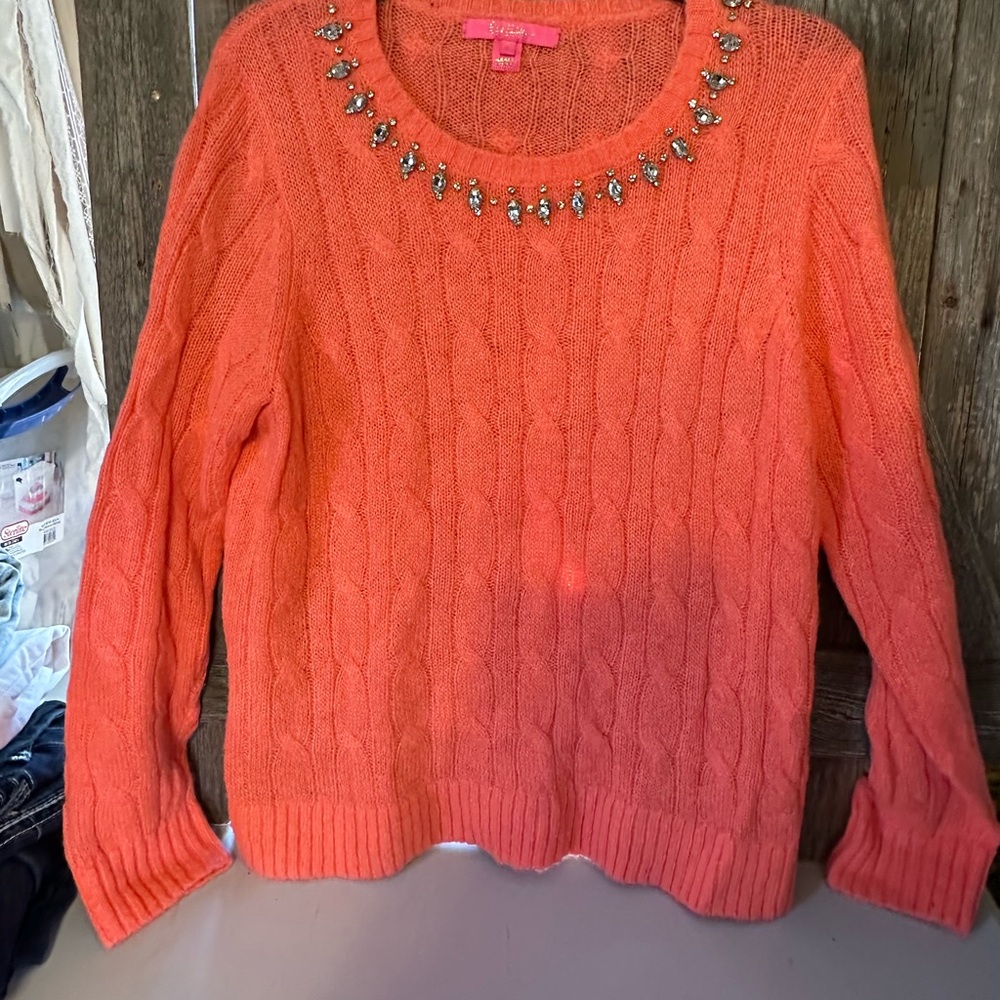 Lilly Pulitzer Vibrant Orange Sweater with Embellishments